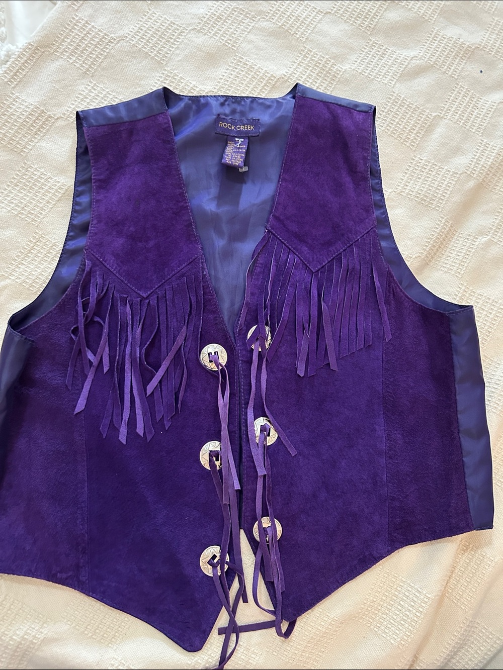 Rock Creek 100% leather suede Purple Fringe Western Vest size large